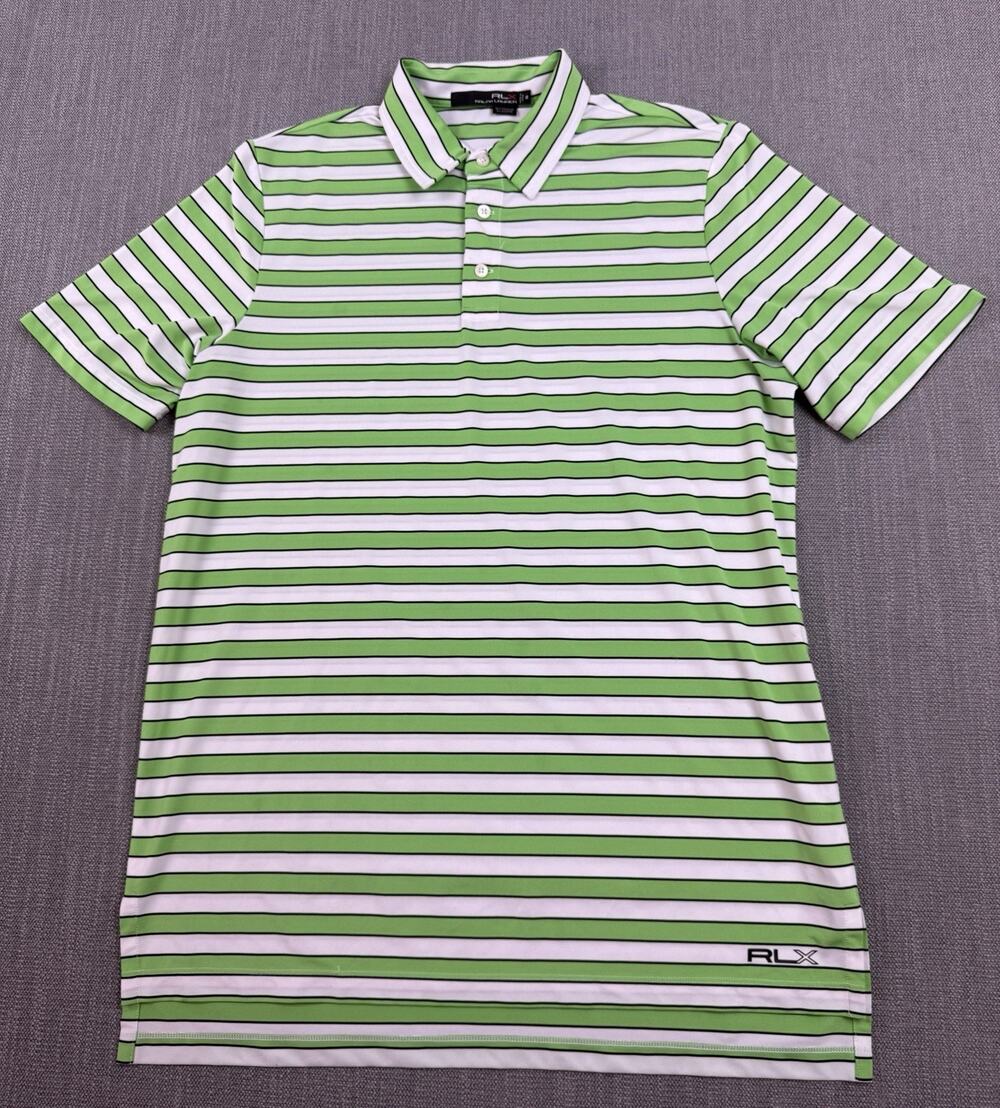 RLX Ralph Lauren Golf Polo Shirt Men’s Medium Green Stripe Stretch Performance